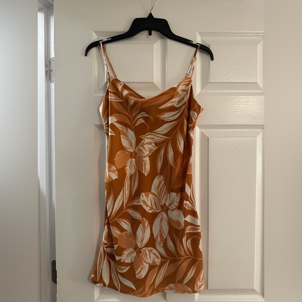 Orange and White Floral Silk Mini/Short Dress for Summer with Adjustable Straps - Picture 5 of 9